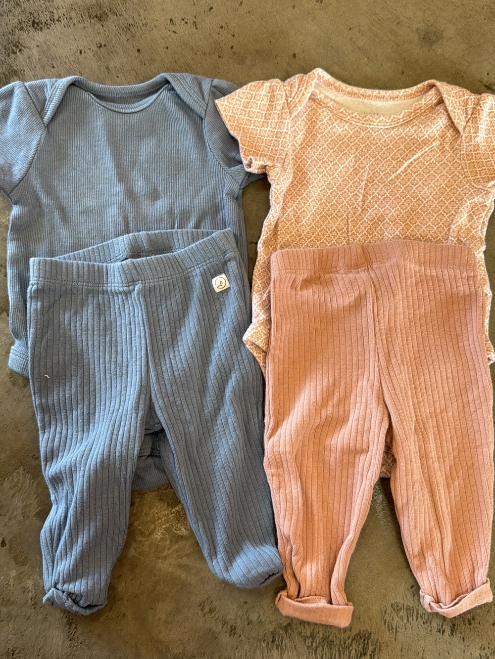 Ribbed Baby One-Piece & Pants Set - Blue and Rust